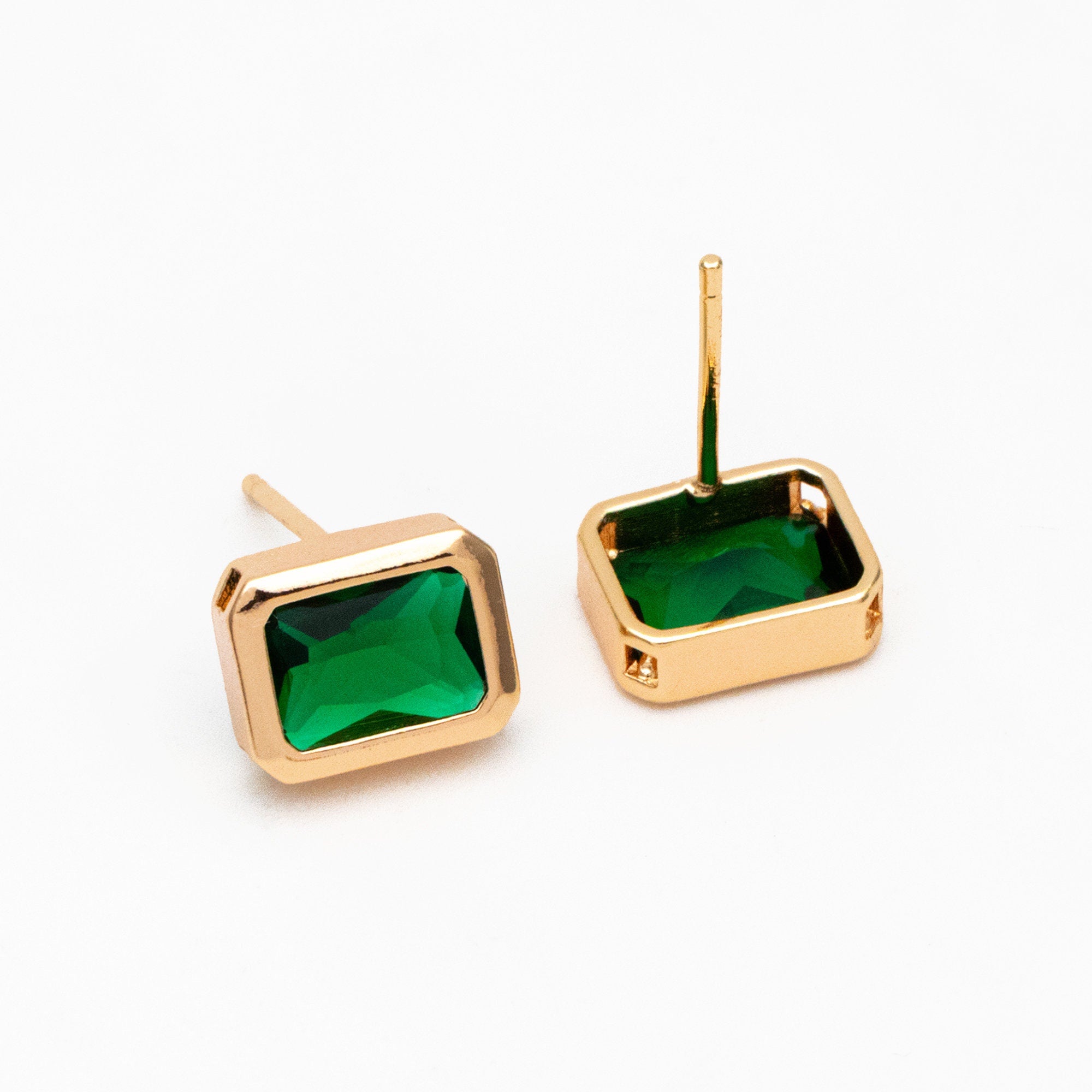 4pcs CZ Pave Rectangle Earring Studs, 18K Gold plated Brass Ear Posts, Geometric Earring Findings (#GB-3852)